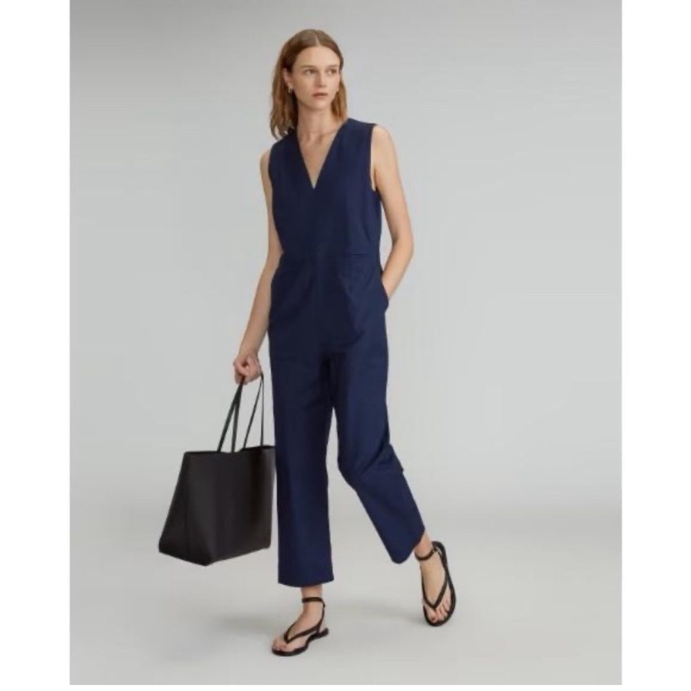Everlane The Structured Cotton Jumpsuit Blue Sleeveless V Neck Pockets‎ Womens 4